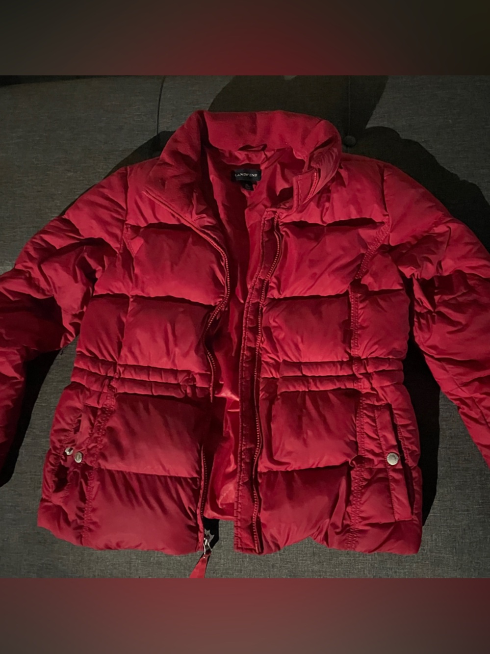Lands' End Girls' Red Quilted Puffer Jacket